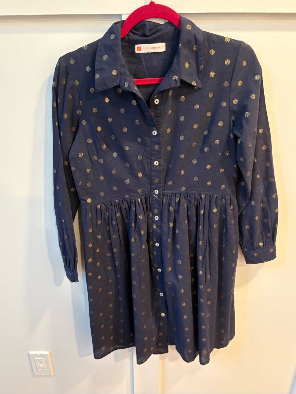 Jude Connally Button Up Long sleeved blue and gold dress